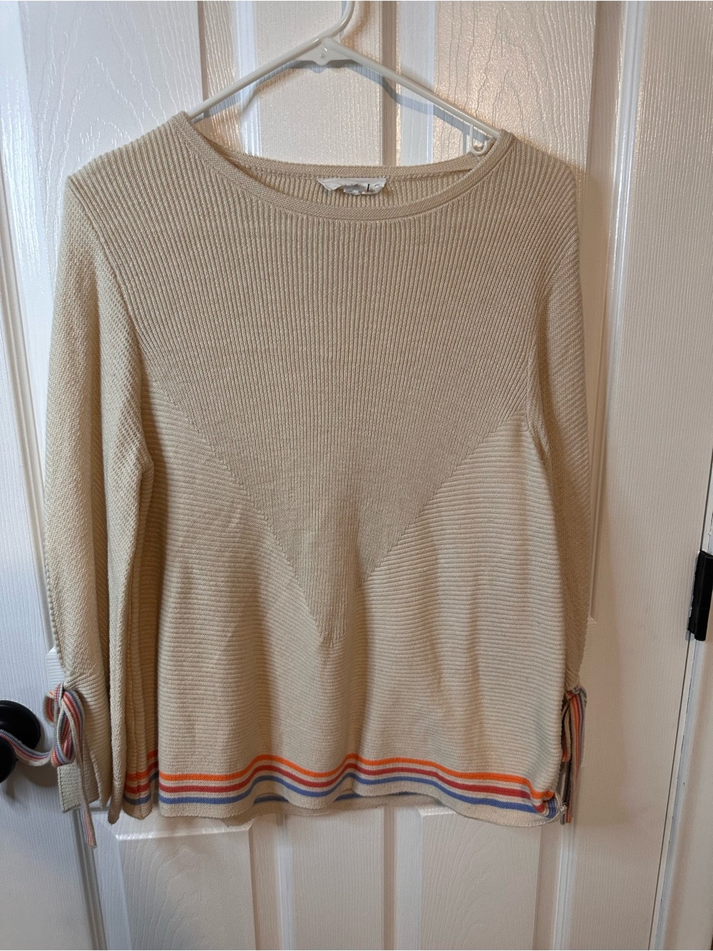 THML Anthropology Cream Ribbed Knit Crew Sweater